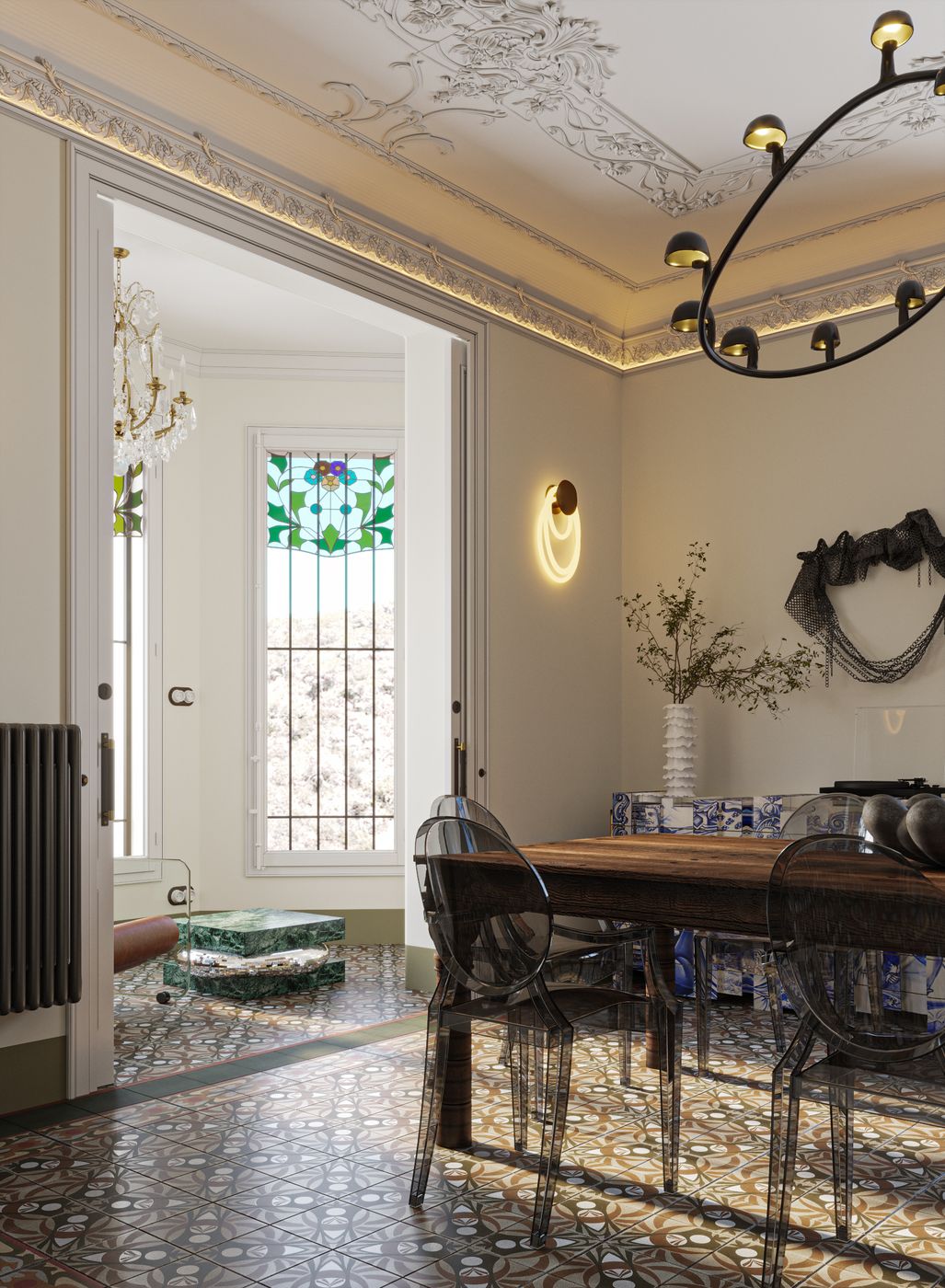 Villa Rosa · Барселона — столовая с витражом