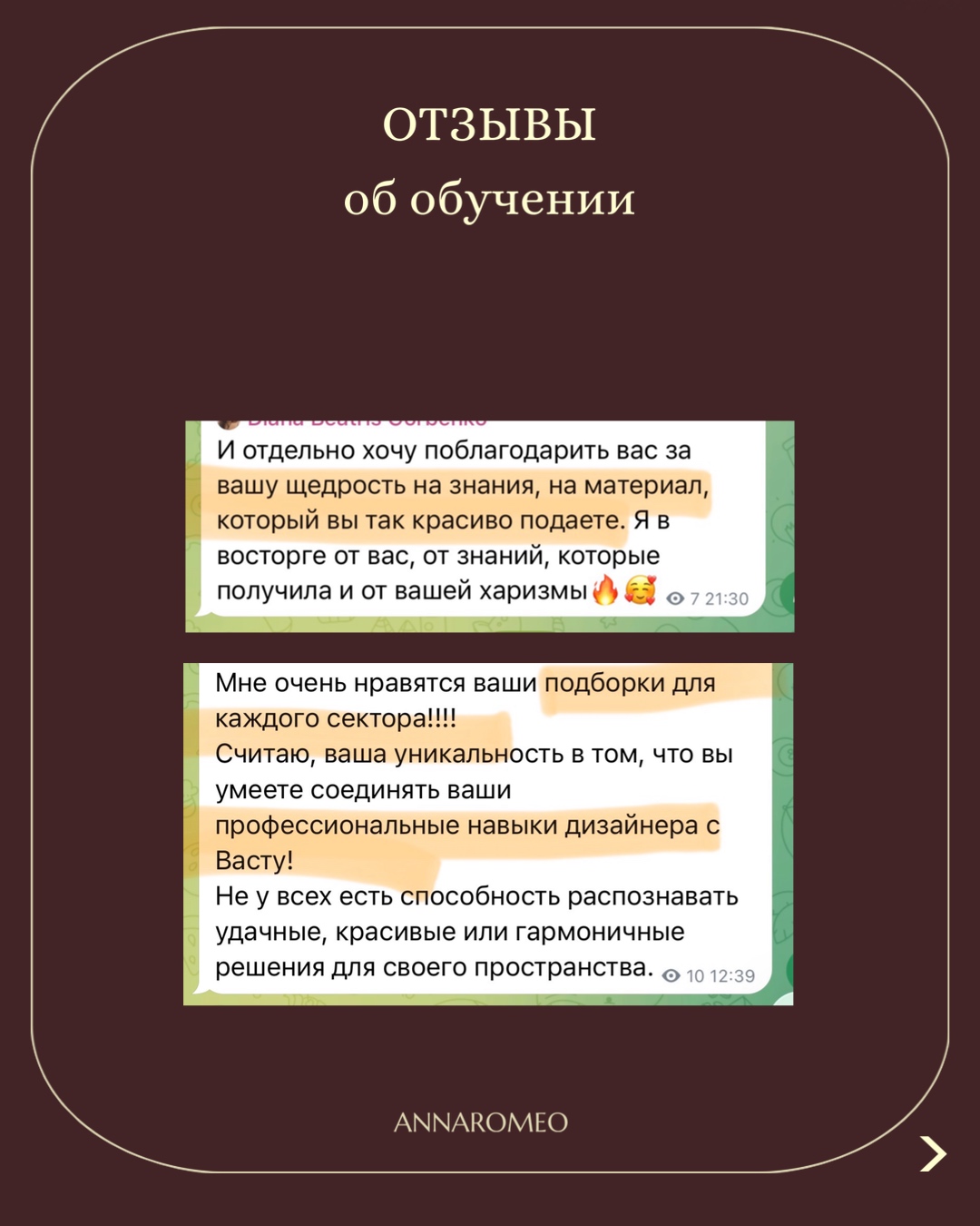 Отзыв об обучении — скриншот сообщения ученицы из чата (10 из 17)