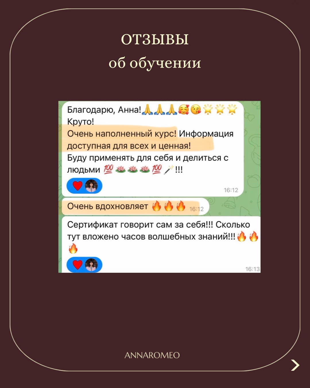Отзыв об обучении — скриншот сообщения ученицы из чата (11 из 17)