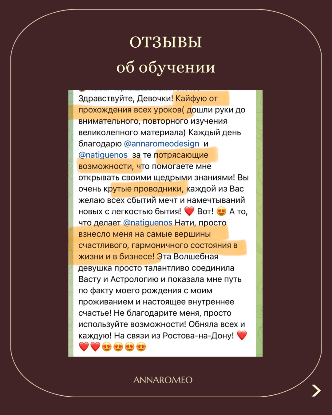 Отзыв об обучении — скриншот сообщения ученицы из чата (17 из 17)